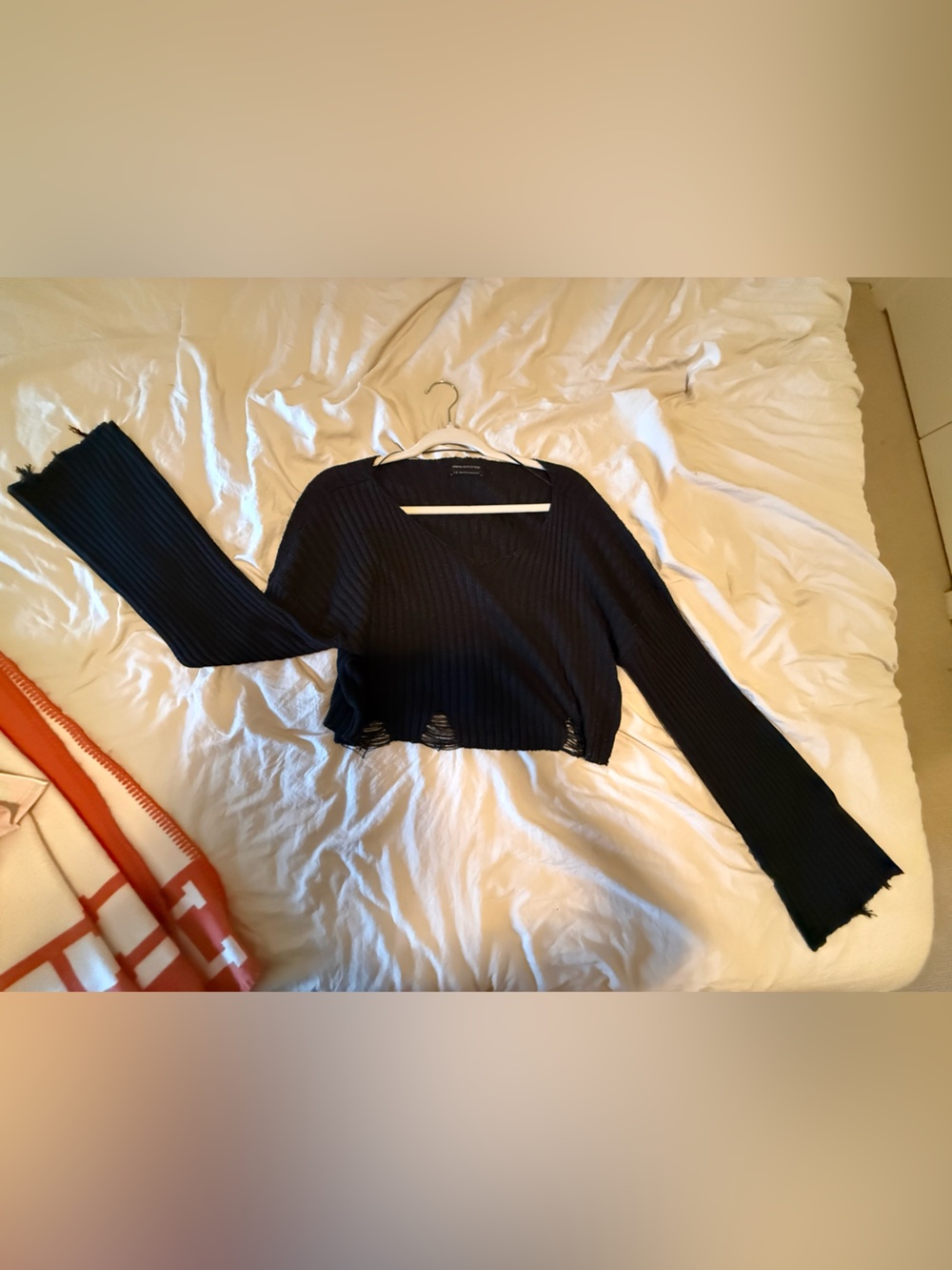 Urban Outfitters Distressed Black Ribbed Scoop Neck Top